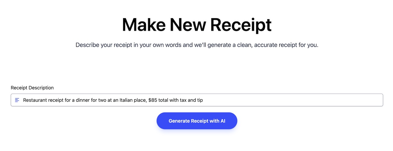 AI prompt form for generating a receipt