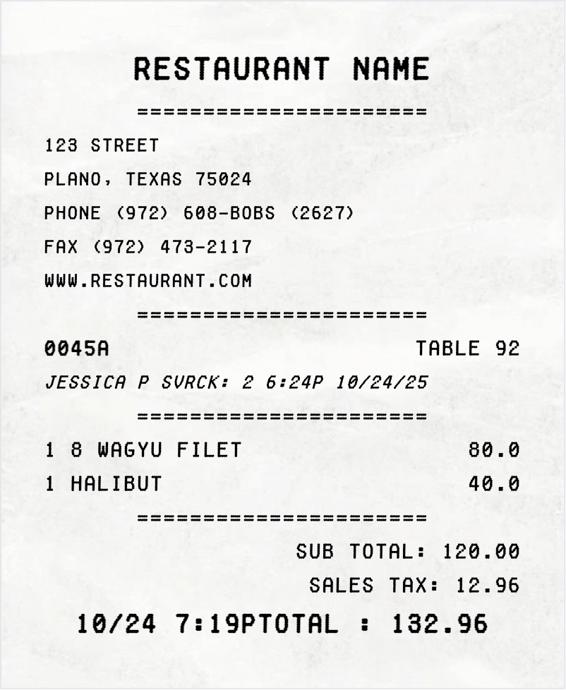Receipt layout after shuffle