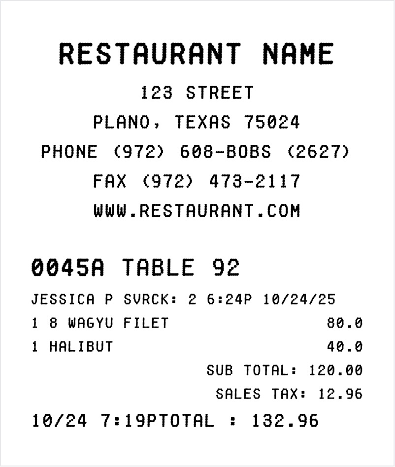 Receipt layout before shuffle
